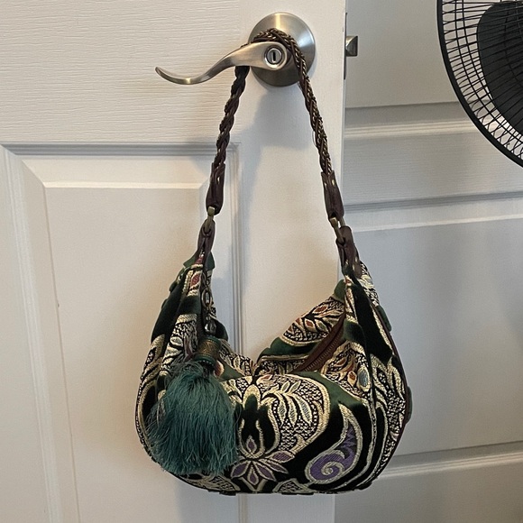 Maxx New York Handbags - Maxx New York Green and Brown Patterned Hobo Bag
